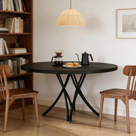 Table à manger ronde 120x120x74 cm, pour 4 à 6 personnes, en bois, noir