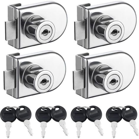 Set mit 4 Schlössern für Glasschranktüren, kein Bohren erforderlich. Einzelschloss mit identischen Schlüsseln. Doppelt öffnendes Sicherheitsschloss für Vitrinen mit einer Stärke von 5 bis 8 mm. (1/5)