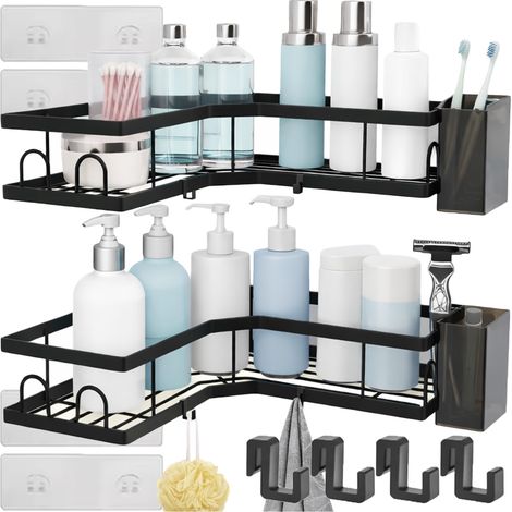 ESTANTER脥A DE BA脩O PARA COLGAR EN LA ESQUINA DE LA DUCHA, AUTOADHESIVA, ESTILO LOFT, 2 PIEZAS