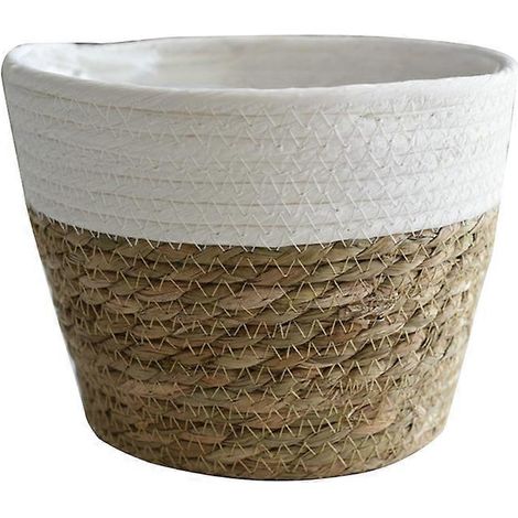 Panier nordique fait main en paille pour le linge, les pique-niques et le rangement des jouets. Pot de fleurs tressé en macramé. Conteneur à plantes - M