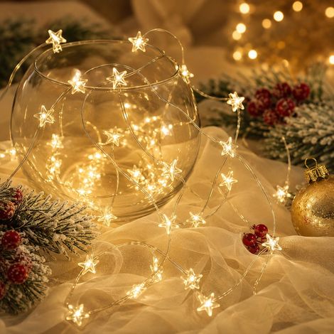 Guirlande lumineuse en forme d'étoile - 2 m - 20 LED - Guirlande lumineuse décorative à piles - Pour Saint-Valentin, Noël, mariage, anniversaire, vacances, chambre à coucher, intérieur et (1/5)