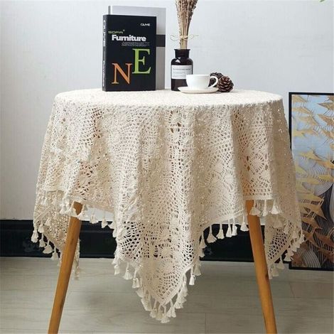 Napperons carrés au Crochet Beige Nappe de Table en Coton Vintage Dentelle Nappe bohème nappes pour fête, Banquet, Salle à Manger, décorations de Mariage