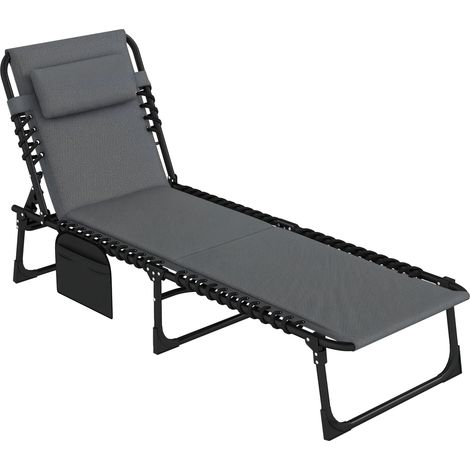 Gepolsterter Gartenliegestuhl mit Seitentasche, grau, für Terrasse oder Pool