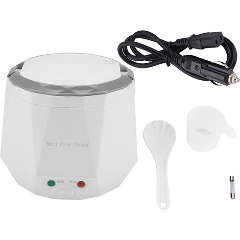 Mini cuociriso a vapore, 24V 140W 1.6L Portatile Elettrico Multifunzionale Cuociriso per auto Camion Portapranzo Scaldavivande per Autista per esterni, Scuola (Bianco).