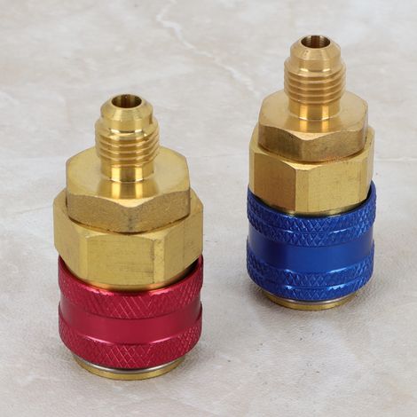 Lot de 2 raccords rapides pour compresseur d'air automobile R134A (côté haut/bas, rouge/bleu). (1/5)