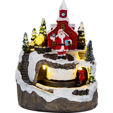 Maison de Noël illuminée avec lumières LED et musique, Ornements électroniques, Boîte cadeau musicale, Décoration de Noël, Figurine en résine