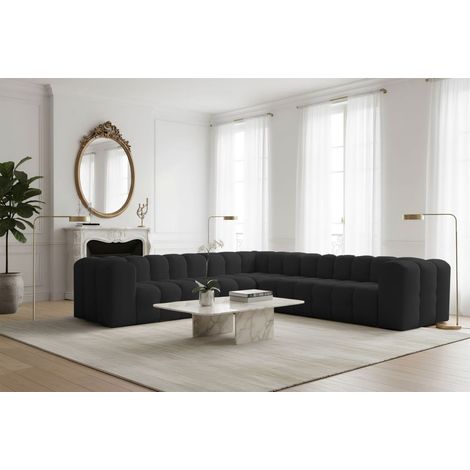 Ecksofa Designersofa SOLVIE in Stoff Tiffani Schwarz Seite Universal