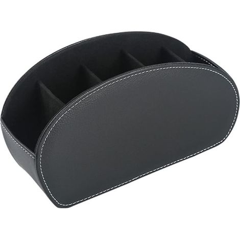 Soporte para mando a distancia de piel sintética, organizador multifuncional con 5 compartimentos, caja de almacenamiento para mandos a distancia de TV, lápices y brochas de maquillaje. (1/5)