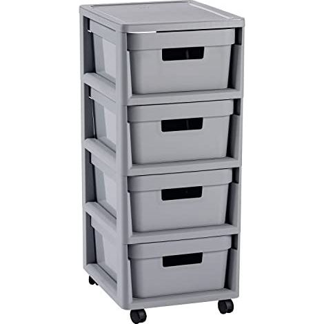 CURVER Infinity - Trolley mit 4 x 10l vier Schubladen auf Rädern, Trolley