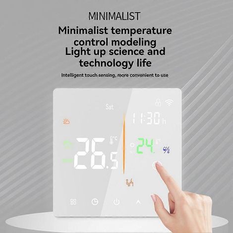 Thermostat intelligent WiFi, thermostat programmable compatible avec les chauffe-eau/chaudières murales domestiques de type 3A, noir. (1/5)