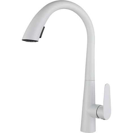 Robinet Cuisine Blanc Extractible 360 Degrés Acier Inoxydable 2 Modes Jet (1/4)