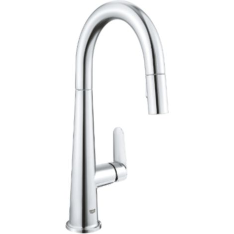 Mitigeur monocommande évier avec douchette extractible – Bec mobile 360° – Finition chromée GROHE StarLight – Cartouche céramique 28 mm – 30419000
