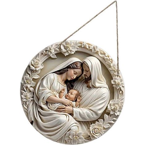 Plaque en bois décorative murale représentant Jésus et la Vierge Marie pour la maison (1/5)