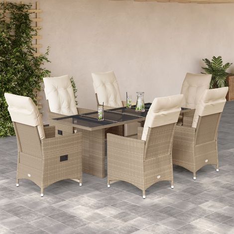 Ensemble de bistro de jardin 7 pcs-Salon de jardin bistro coussins beige poly rotin 834579 (1/5)
