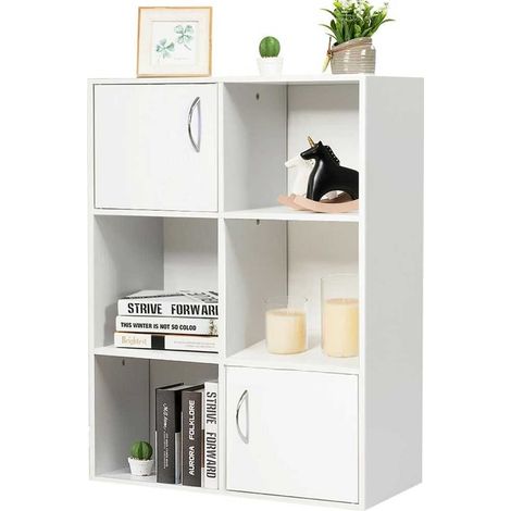 Mobile Libreria 6 Ripiani 2 Ante Scaffale in Legno MDF Design Moderno Bianco (1/5)