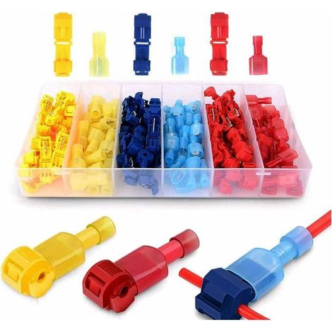 120Pcs T tap Connector Cosse Electriques, Connecteur Rapide Pour Connexion de Fil de Voiture Moto Set (Rouge/ Bleu/Jaune) (1/5)
