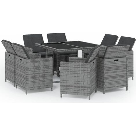 Maison Exclusive - 9-tlg. Garten-Essgruppe mit Auflagen Poly Ratt