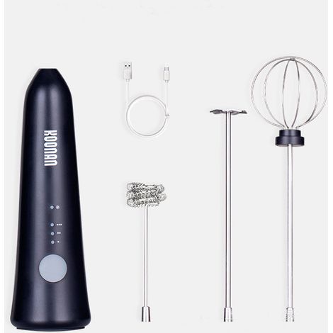 Mousseur à lait électrique pour café, caféine, cappuccino, chocolat chaud, mini-mélangeur en acier inoxydable, moteur à super-piles, agitateur - noir, 1pc (1/3)