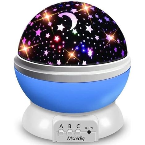 SABIR-Veilleuse pour enfants avec projection d'étoiles, projecteur rotatif à 360°, plafonnier LED, veilleuse pour bébé, 8 modes de couleur. (1/4)