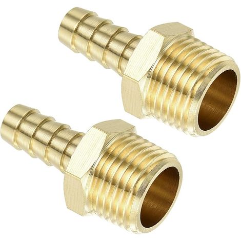 Brass Fittings For Flexible Hose 2pcs 3/8" Barb x 1/2" NPT Male Brass Fitting For Water Fuel Air Hose Connect Hoses (1/5)