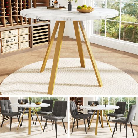 Runder Esstisch 80 x 80 x 75 cm aus MDF, weiß mit goldenen Metallbeinen HAVRYA (1/5)