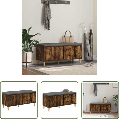 vidaXL Banc de hall - Banc d'entrée avec coussin Chêne Fumé 100 x 38 x 46 cm (1/5)