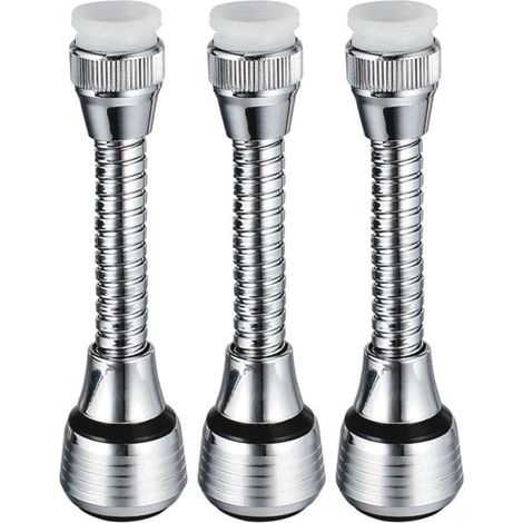 3 pièces Rallonge Robinet Cuisine, embout robinet cuisine, Rallonge Robinet avec 2 Modes 14cm, Adaptateur d'extension de robinet flexible 360°, Embout de robinet Convient pour la cuisine. (1/5)