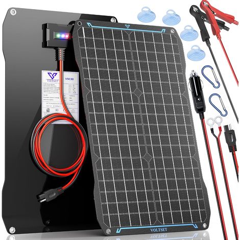 Chargeur de batterie solaire portable, étanche, 30 W, 12 V, ETFE, maintenance voiture, bateau, camping-car, moto (1/5)