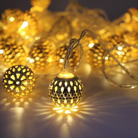 Guirlande lumineuse marocaine à piles, 40 boules LED dorées avec minuterie, lumière blanc chaud, idéale pour les mariages. (1/5)