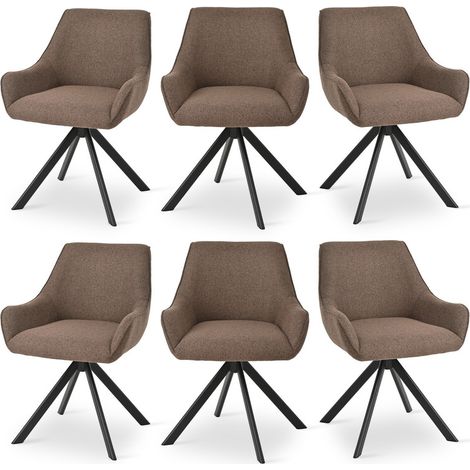 360° swivel armchairs with curved backrests and soft cushions, perfect combination of style and comfort - Set of 6 - Mocha Brown