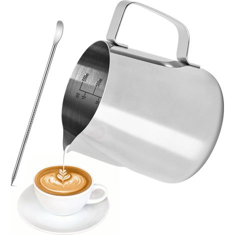 1 Pichet À Lait, Acier Inoxydable, Double Échelle, Bec Verseur Précis, Pour Latte Art Et Café (1/5)