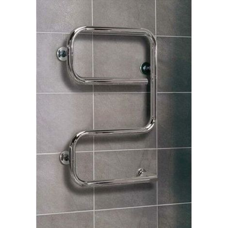 LVI – Sèche-serviettes électrique 55W vertical chromé – Hauteur 625mm, largeur 450mm, profondeur 105mm – Design asymétrique – 3761551 (1/3)