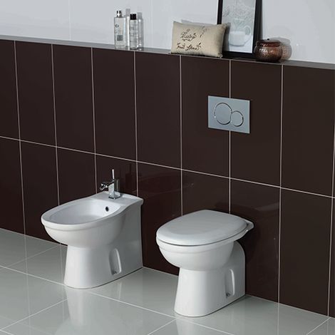 Coppia di sanitari a terra filomuro in ceramica 36x51 cm bianco lucido - Rak Ceramics Oxford - Senza copri wc