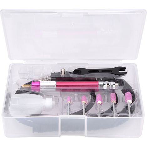 Stylo graveur pneumatique rouge rose, mini micro meuleuse à air 65000 tr/min avec tube silencieux (1/5)