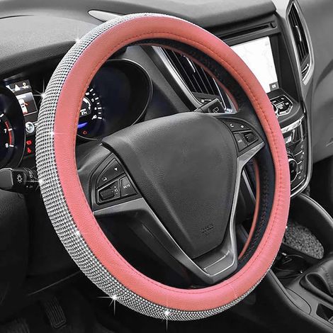 Coprivolante per Auto Rosa Diamond Strass Bling 38cm Pelle PU Antiscivolo Stile Glitter per Donna Ragazza (1/4)