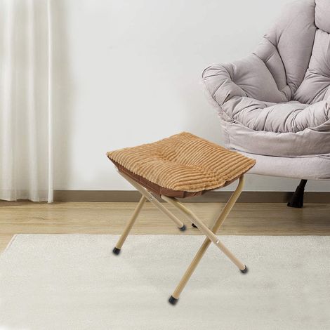 Klappbarer Fußhockel, Khaki Klappbarer Hocker mit Metallbeinen, moderner klappbarer Fußhockel mit dickem Kissen (1/5)