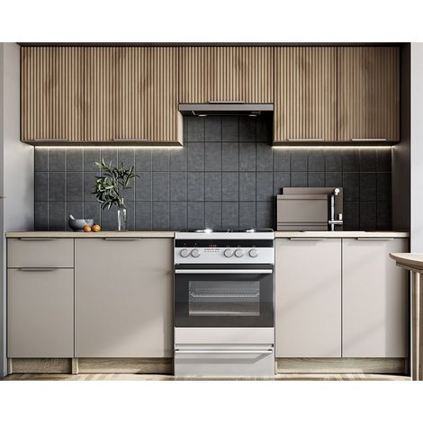 Cuisine gris cendre et aspect chêne Sonoma 240 cm Psyché (1/5)