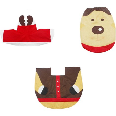 Set mit 3 dekorativen Toilettensitzbezügen mit Weihnachts-Rentiermotiv für das Badezimmer. (1/5)