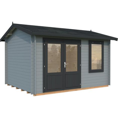 Abri de jardin en bois Iris 9,6 m2 Peint gris clair + anthracite (1/5)