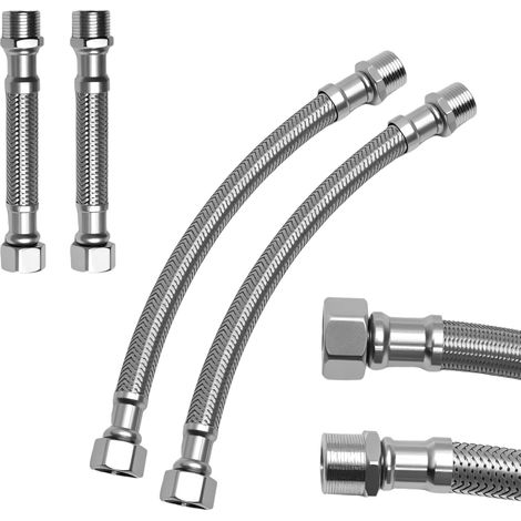 Tuyaux Flexibles WC 3/8 Pouce en Acier Inoxydable (10 cm + 20 cm), Rallonge Flexible Eau pour Robinet et Lavabo, Raccord Universel avec Joints Étanches pour Salle de Bain et Cuisine (1/5)