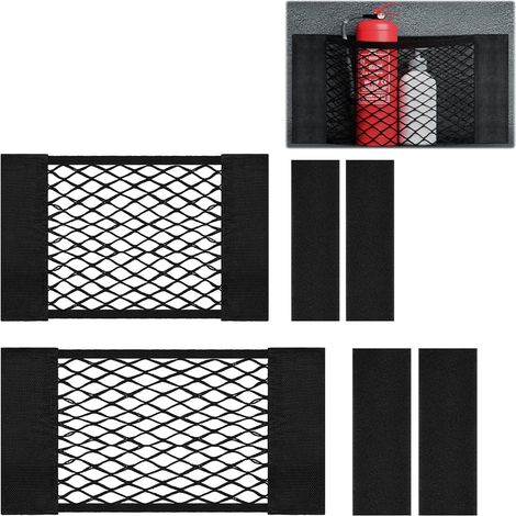 Filet de coffre pour voiture, lot de 2, filet de rangement autocollant pour voiture, petit organiseur pour coffre, filet souple, filet élastique pour toutes les voitures (40 x 25 cm + 60 x 25 cm) (1/5)