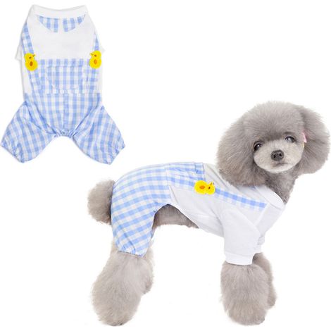 Salopette Pour Chien Et Chat - Design À Carreaux Avec Boutons - Vêtement D'Été Respirant Pour Animaux De Compagnie - 1 Pièce (1/5)