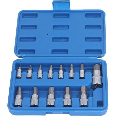 Jeu de douilles hexagonales métriques, 13 pièces, H2 à H14mm CR V en acier allié 1/4 3/8 1/2 pouces, Kit de douilles hexagonales pour l'entretien (1/5)