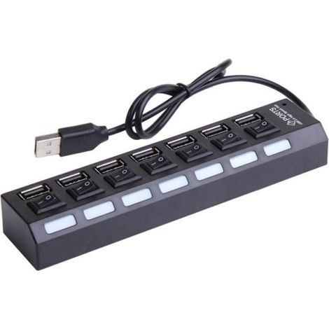 Hub USB alimenté, Hub USB 2.0 à 7 Ports Plus Ports avec interrupteurs Marche/arrêt - Adaptateur d\'alimentation Concentrateur (1/4)