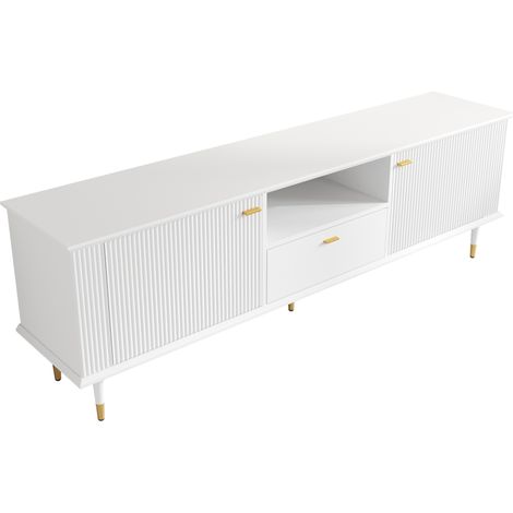 Mueble TV con 2 puertas, 1 cajón y compartimento abierto, MDF blanco lacado, 170x36x54 cm MODENUIT (1/5)