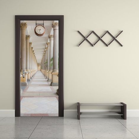 Autocollant de porte effet 3D pour couloir de bâtiment (77x200 cm), autocollant mural intérieur en PVC pour décoration murale salon cuisine chambre salle de bain papier peint (1/5)