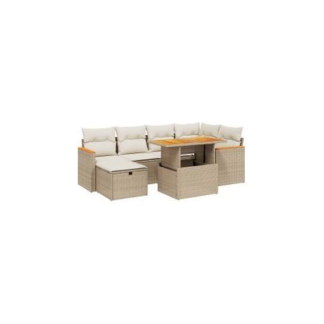 Salon de jardin avec coussins 7 pcs beige résine tressée (1/5)