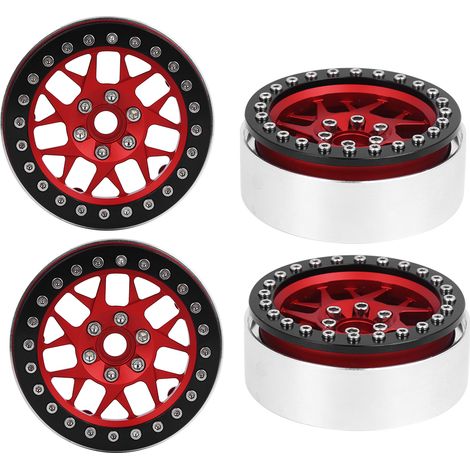 Jantes en alliage 2,2 pouces pour véhicules RC 1/10 SCX10 TRX4 - Noir et rouge - 4 pièces (1/5)