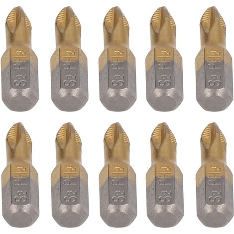 Lot 10 embouts tournevis croisés – 1/4" hex – revêtement Ti – acier allié – courts – outils électriques