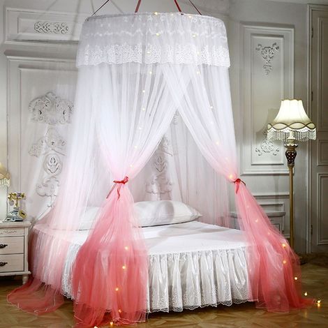 Moustiquaire de plafond pour lit double, style dôme pliable, avec crochet, rose (1/5)